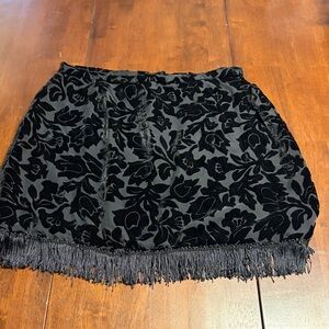 Elegant Black Floral Skirt with Fringe